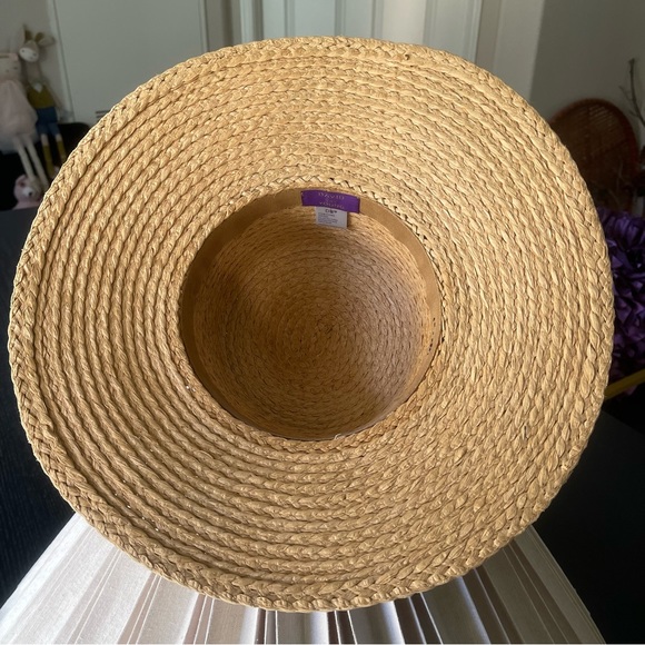 David And Young Beige Straw Hat  Black And White Polka Dot Straw Sun Hat Size M - Picture 6 of 8